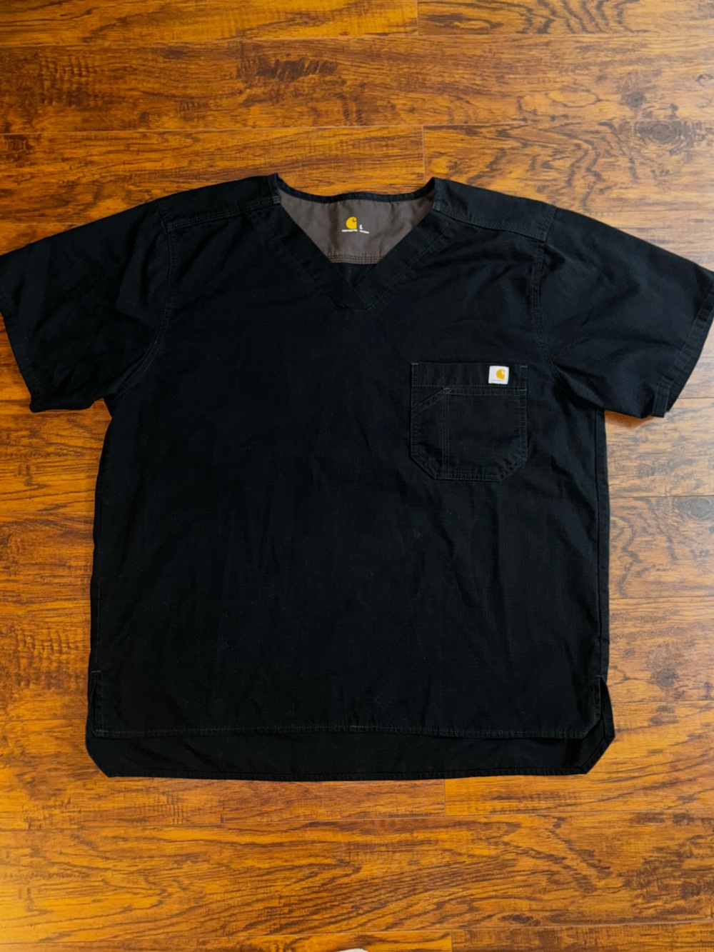 Carhartt Black Scrub Top Short Sleeve Front Pocket Logo Men’s Large Uniform